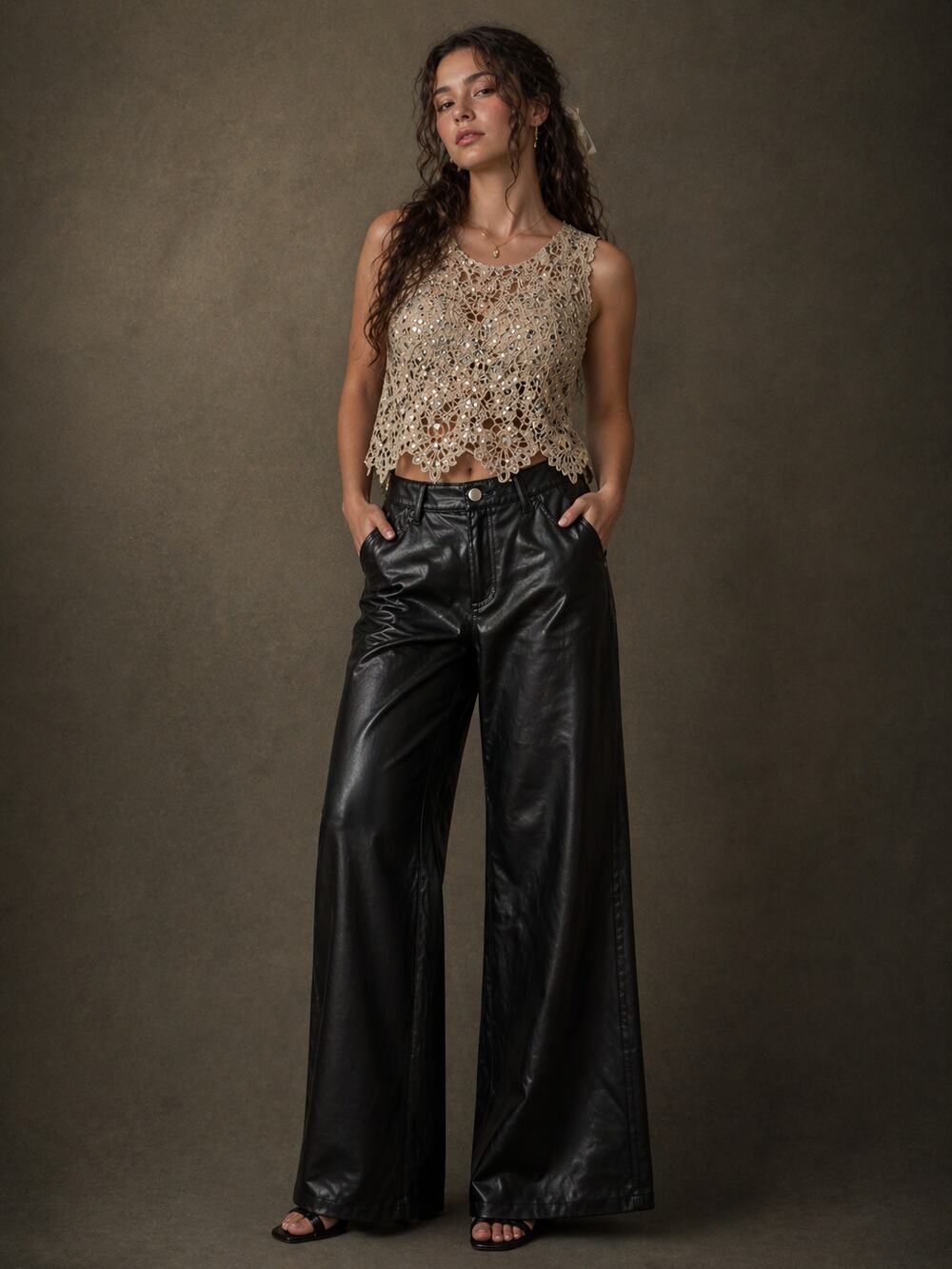 Hunter & Brown Vegan Leather Wide Leg High Rise Pants Black M Y2K Parisian